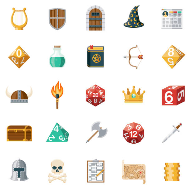 Role Playing Games Icon Set A set of Role Playing Game (RPG) icons. File is built in the CMYK color space for optimal printing. Color swatches are global so it’s easy to edit and change the colors. developing 8 stock illustrations