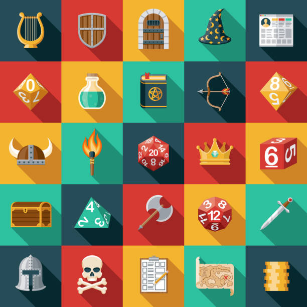 Role Playing Games Icon Set A set of Role Playing Game (RPG) icons. File is built in the CMYK color space for optimal printing. Color swatches are global so it’s easy to edit and change the colors. developing 8 stock illustrations