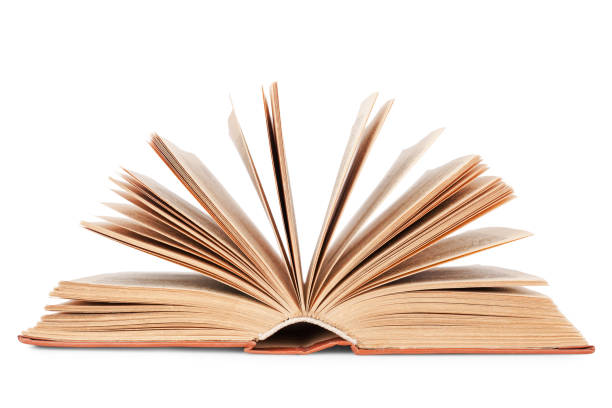 istock One open old paper thick book, yellow flipping pages white background isolated close up, vintage hardcover textbook, turning pages, education & knowledge symbol, read & study sign, library literature 1271437741