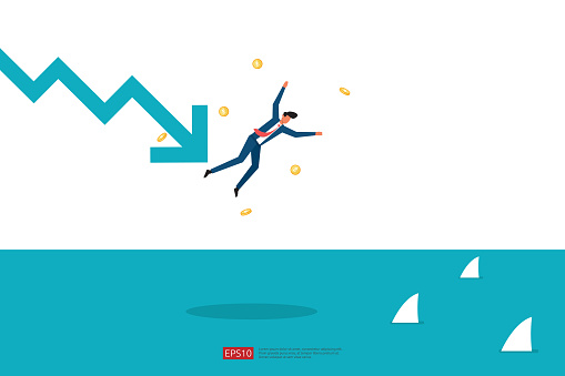 Finance Crisis Concept With Business Man Character Money Fall Down With ...