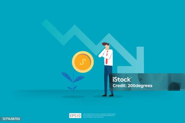 Finance Crisis Concept With Business Man Character Money Fall Down With ...