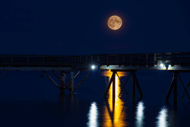 istock Corn Moon Rising Over The Sidney Pier 1271442158