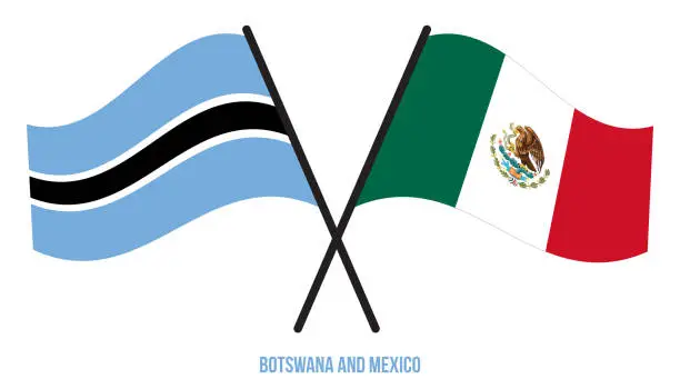 Vector illustration of Botswana and Mexico Flags Crossed And Waving Flat Style. Official Proportion. Correct Colors.