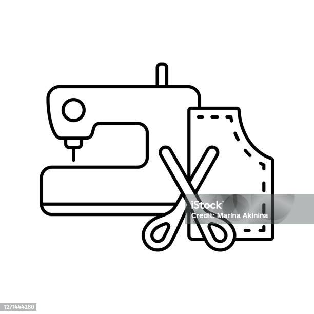 Needlework Icon Cartoon Sewing Machine Scissors Pattern Stock Illustration  - Download Image Now - iStock