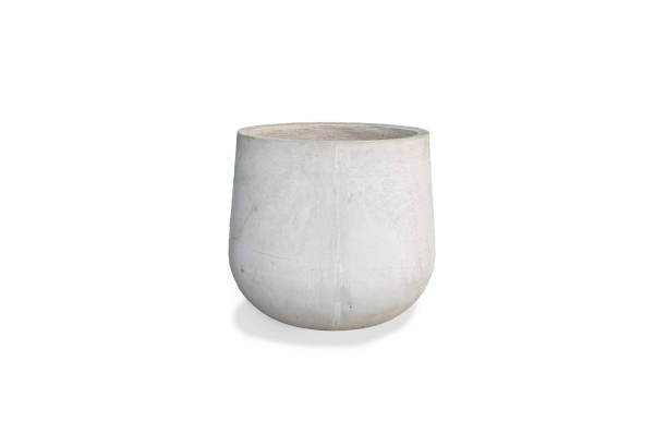 Bare concrete round base plant pot on white background.
