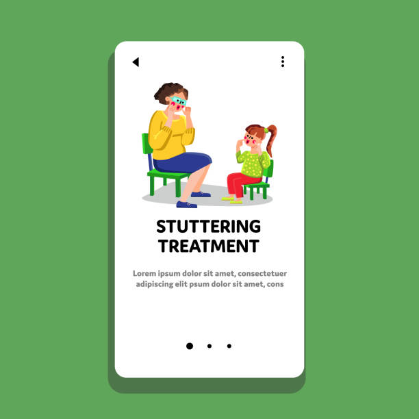 ilustrações de stock, clip art, desenhos animados e ícones de stuttering treatment in therapist cabinet vector - glitch stutter