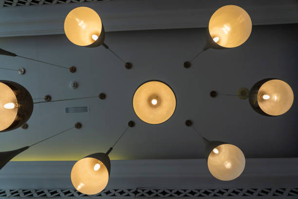 istock Bottom view of modern ceiling lights. Lighting decoration concept. 1271465003