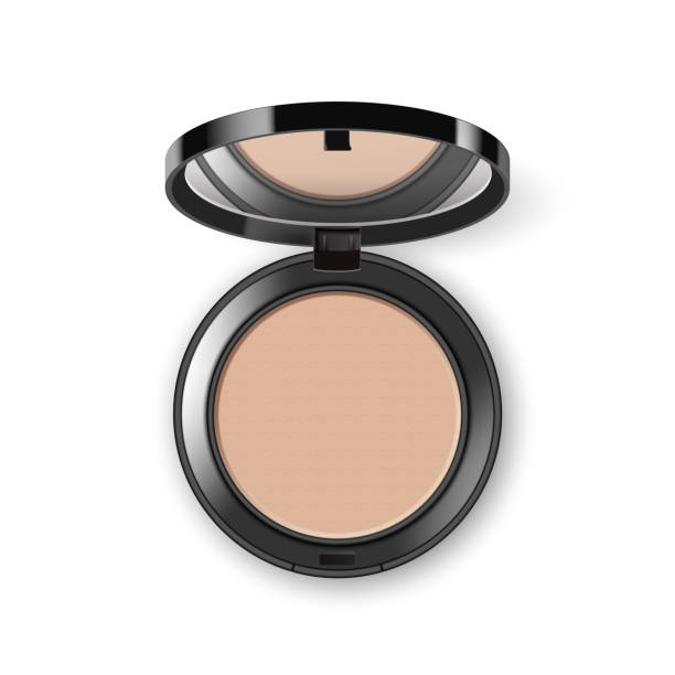 istock Vector Face Cosmetic Makeup Powder in Black Round Plastic Case with Mirror Top View Isolated on White Background 1271467044