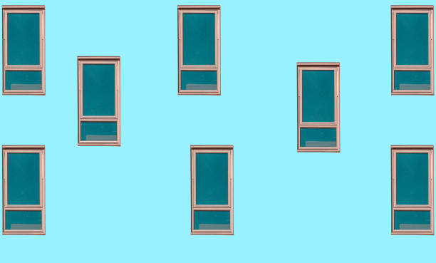 vintage classic windows isolated on blue wall . minimal image. copy space .