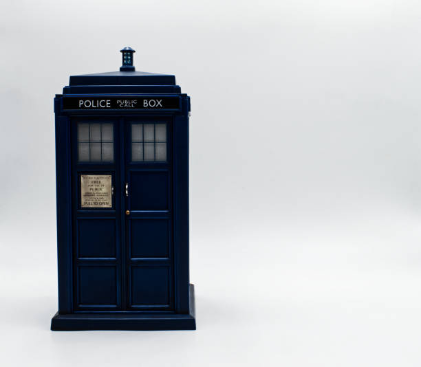 Police call box with board to write. Tardis from Doctor Who. Police call box with board to write. Tardis from Doctor Who. time machine photos stock pictures, royalty-free photos & images