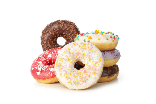 istock Tasty baked donuts isolated on white background 1271472849