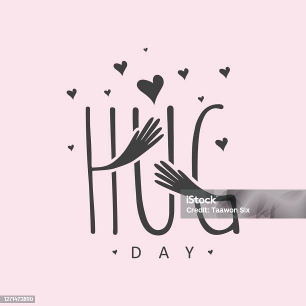 Hug Lettering Vector Typographic Letter Hug Day With Abstract Hand Illustration ...