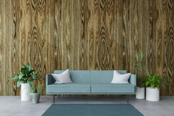 istock Sofa and plants near the wooden wall, 3D rendering 1271474329