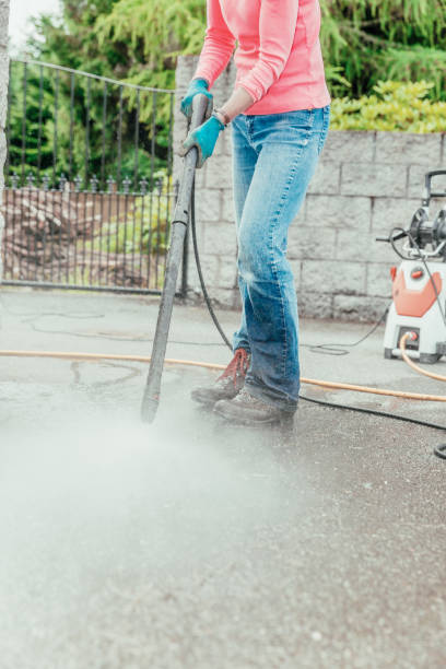 istock Pressure washer used to clean driveway 1271479629