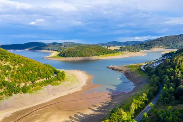 a part of the edersee lake in germany without water because of hot weather