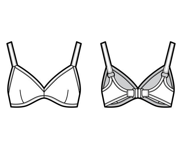 illustrations, cliparts, dessins animés et icônes de bustier haut bralette illustration de mode technique avec des sangles épaisses réglables, fixation de fermoir aux maillots de bain arrière de soutien-gorge - tank top illustrations