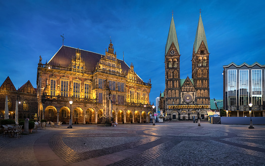 Panorama de la plaza del Mercado en Bremen, Alemania photo