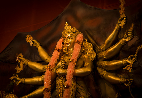 Godess Durga idol in a Pandal.Durga Puja is the most important worldwide hindu festival for Bengali