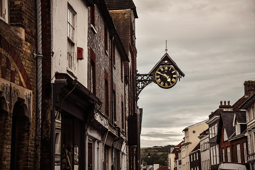 Lewes Street Vendors And Clock, UK