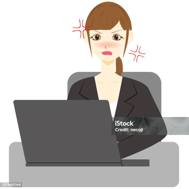 Woman Angry Using Computer Business Woman Get Angry While Using Computer Stock Illustration ...