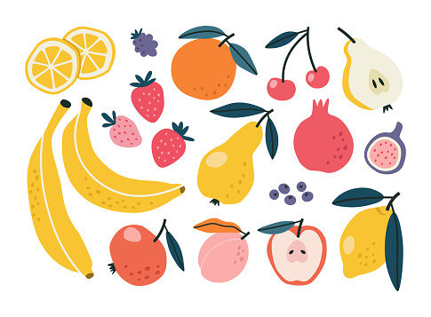Set with hand drawn fruit doodles.