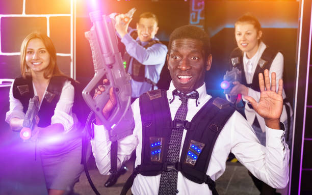 istock African American with laser gun playing laser tag 1271492206