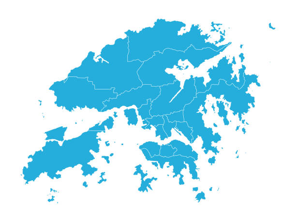 ilustraciones, imágenes clip art, dibujos animados e iconos de stock de hong kong mapa detallado con provincias. fondo azul. - map usa election cartography