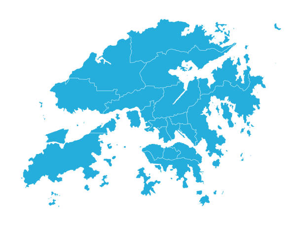 Hong kong detailed map with provinces. Blue background. Hong kong country detailed map. Blue background. Perfect for backgrounds, backdrop, banner, stickers, posters, labels, charts and wallpapers. government building infographic stock illustrations