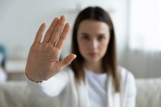 istock Decisive woman protesting against domestic abuses or violence. 1271492927