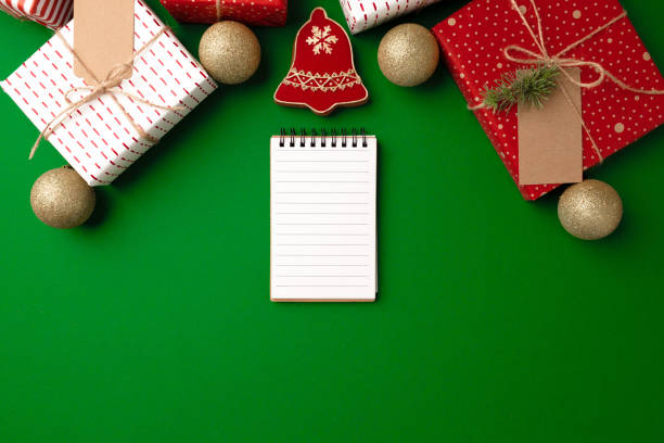 istock Top view of decorated Christmas gift and gingerbread cookie 1271493084