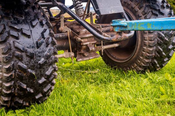 istock ATV wheel close up on green grass background 1271497455