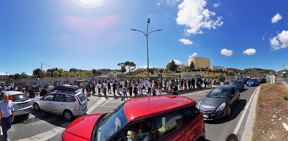 Naples, Campania, Italy - September 8, 2020: Panoramic photo at the exit of the University in Monte Sant'Angelo where the admission tests to Health Professions took place