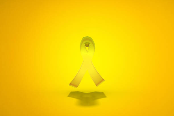 A yellow ribbon symbol in a yellow background. 3D rendering.