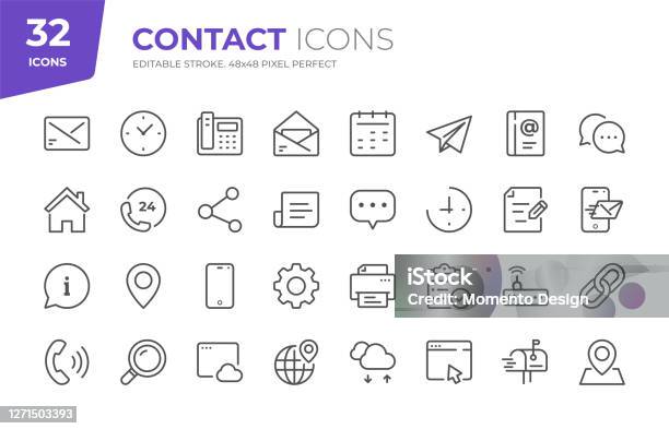 Ikony Linii Kontaktowych Edytowalny Obrys Pixel Perfect - Stockowe grafiki wektorowe i więcej obrazów Ikona