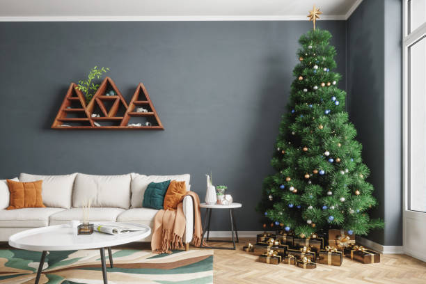 sala de estar y árbol de navidad - home decorating showcase interior home interior house fotografías e imágenes de stock