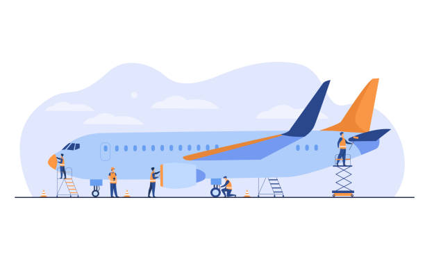 самолет службы изолированных плоский вектор иллюстрации - one person adult air vehicle commercial airplane stock illustrations