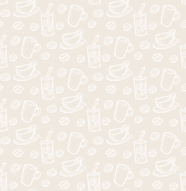 Seamless pattern Seamless pattern coffee mug and coffee beans in vintage style texture cafe stock illustrations