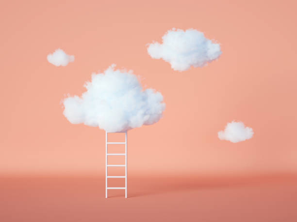 istock 3d render, abstract concept, ladder and white clouds isolated on blue background 1271512084