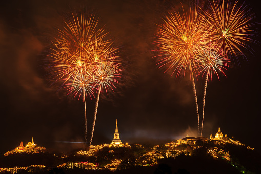 Fireworks at the annual event of Phra Nakhon Khiri, Phetchaburi province, Thailand.