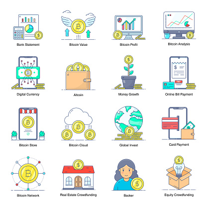 Grab this bitcoin pack and make your design projects even more visually captivating. Featuring flat icons having editable quality.