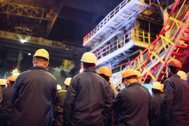 Strike of workers in heavy industry on the metallurgical plant. stock photo