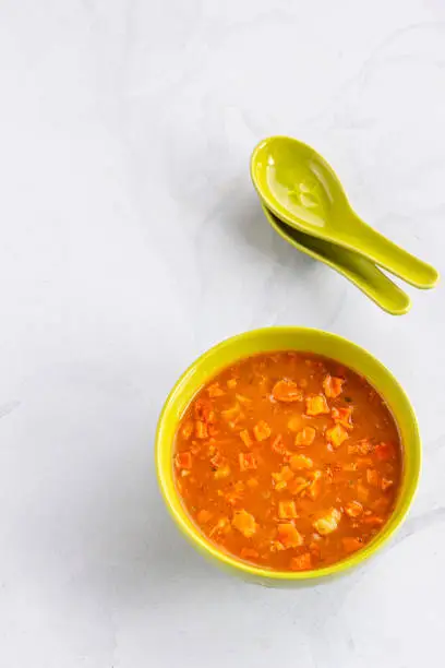 Vegan Vegetable Soup on White Background Directly Above Photo