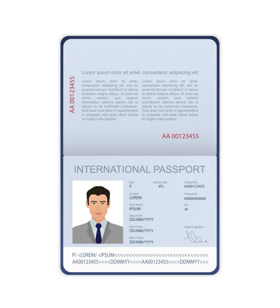 istock 3d card International passport in flat style on white background. on blue backdrop. Blank template. Cover page. International passport, great design for any purposes. 1271521940
