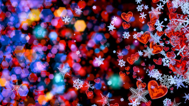 Hearts and snowflakes as a symbol of romantic love stock photo