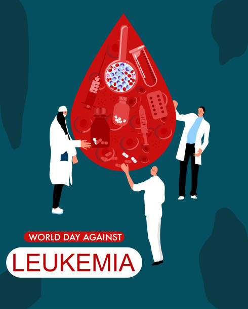 ilustraciones, imágenes clip art, dibujos animados e iconos de stock de concepto del día mundial de la leucemia. los médicos pequeños hacen pruebas de laboratorio y curan. conciencia de la hemofilia o la enfermedad de la leucosis. - blood blood donation blood cell drop