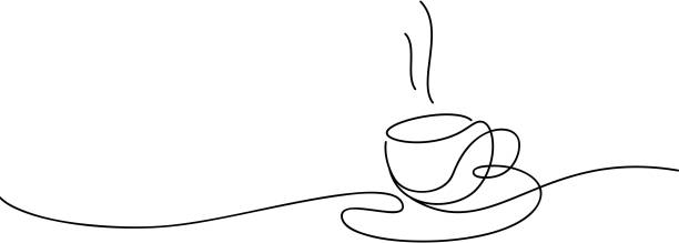 ilustraciones, imágenes clip art, dibujos animados e iconos de stock de taza de café línea arte - breakfast background