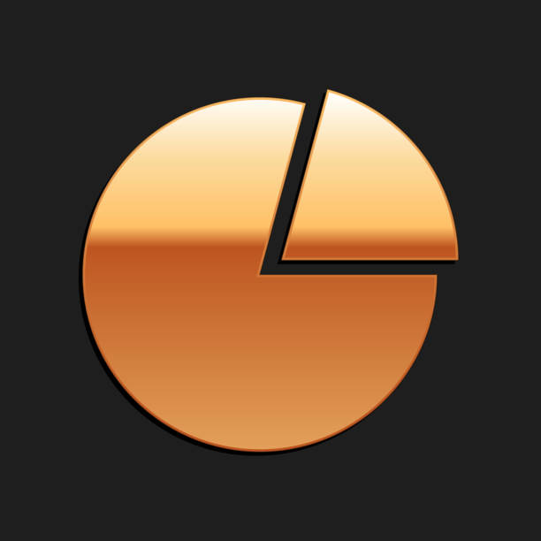 istock Gold Pie chart infographic icon isolated on black background. Presentation graph sign. Diagram chart sign. Market analytics symbol. Long shadow style. Vector 1271529727