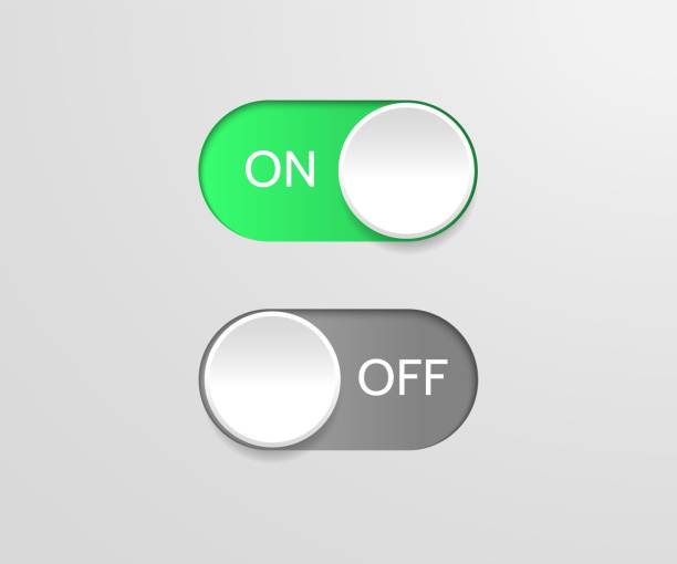 Switch off on button. Vector blue toggle mobile app. Vector power slider. Switch off on button. Vector blue toggle mobile app. Vector power slider off stock illustrations