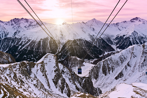 Panorama of alpine mountains in the morning at the Ischgl ski resort, Austria.