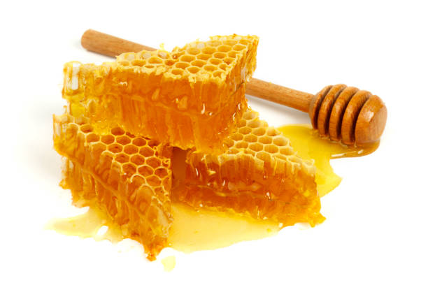 istock Honeycomb and curative propolis isolated on white background. Wild bee honey 1271535608